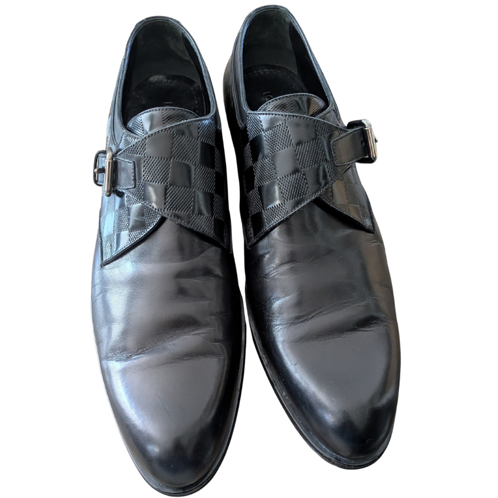 Louis Vuitton Damier Infini Monk Strap Dress Shoes LV 10 US 11 EU 44 UK 10 Black